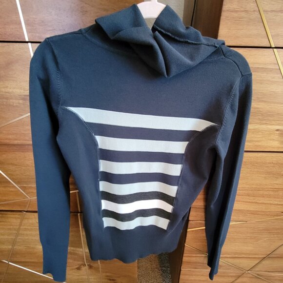 Crisca Forest Green Stripe Sweater Cowl Neck Size Small EUC Embellished - Picture 3 of 9